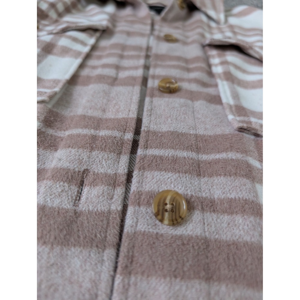 Banana Republic Tan Cream Plaid Shacket Petite Small Button Front Shirt Jacket - Picture 5 of 6